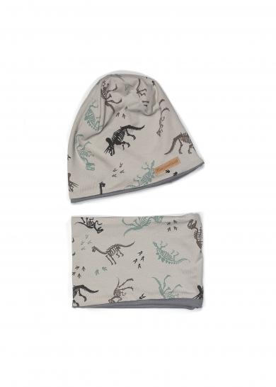 Set Beanie Loop Dino beige/mint 