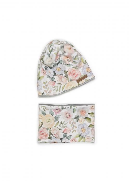 Set Beanie Loop Flower pastell 